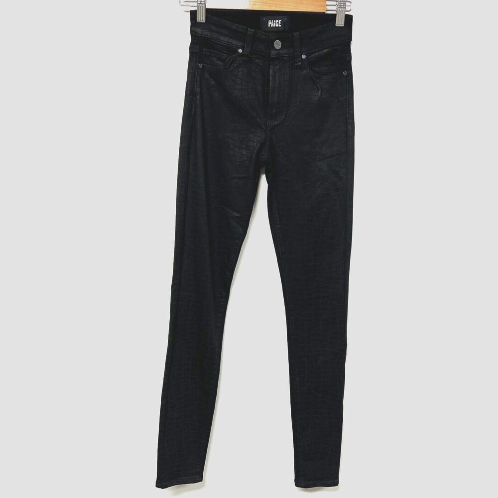 Paige Hoxton Ultra Skinny Jeans 23 Black Croc Luxe Coated High Rise Leather Look